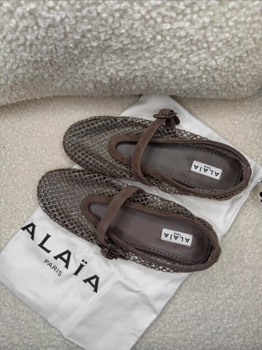 Alaïa Metallic Brown Mesh Mary Jane Flats